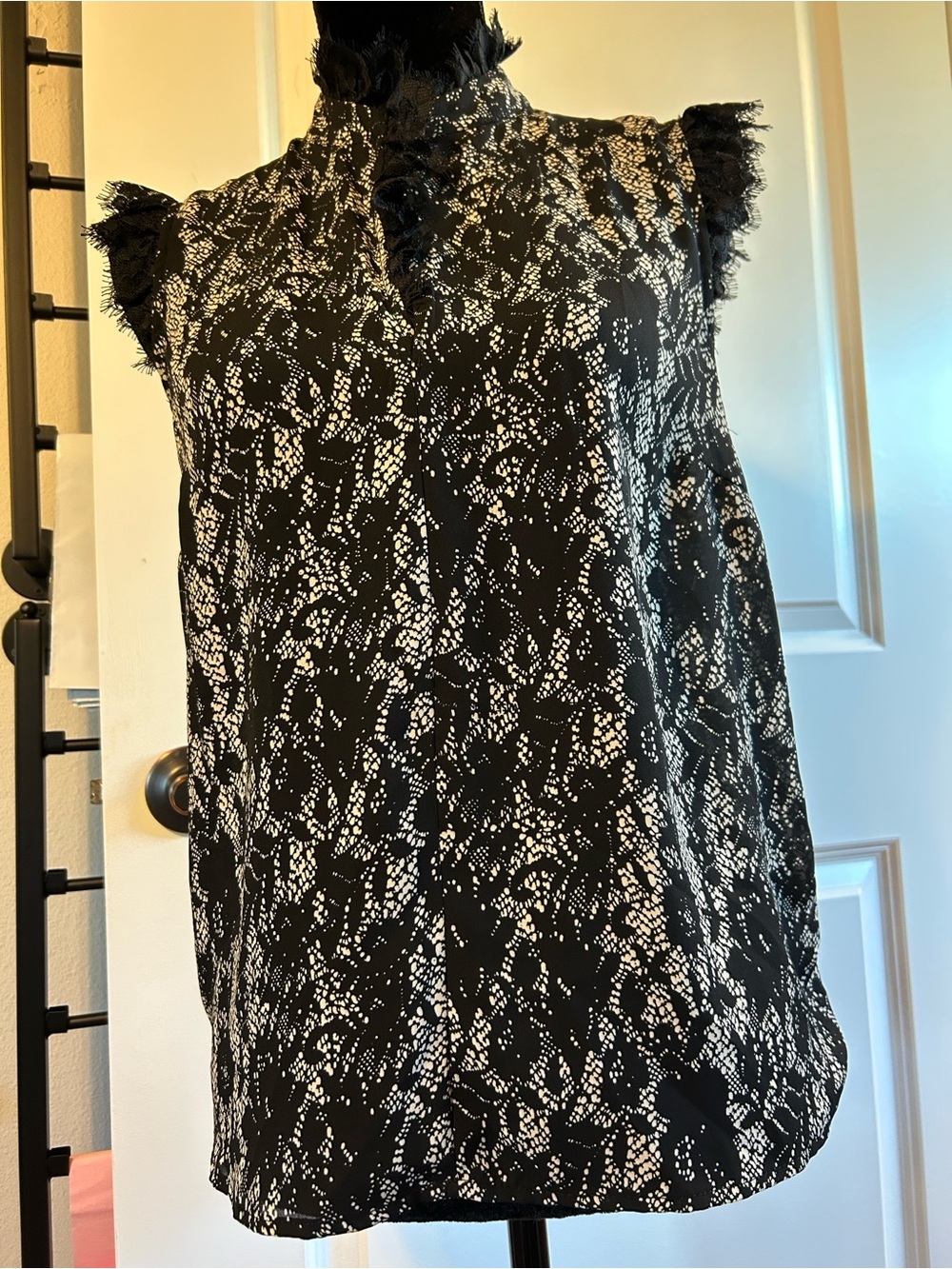 Anthropologie Who What Wear Black and White Printed Blouse